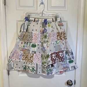 Patchwork Floral Mini Skirt - White Multi